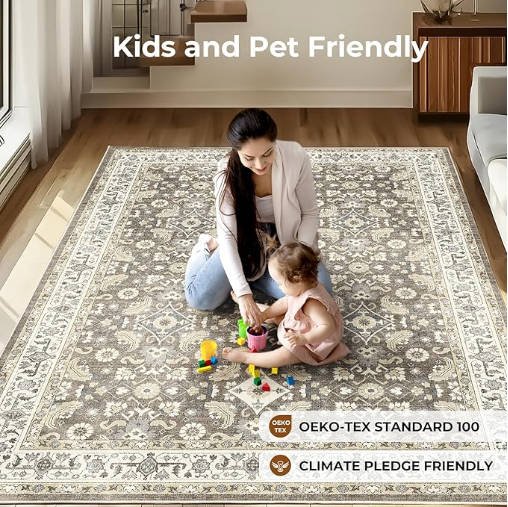 OHGOOGNESS Living Room Area Rugs 9x12: Soft Non-Slip Backing Washable Rugs Vintage Large Carpet for Bedroom Office Dining Room - Image 4