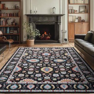 OHGOOGNESS Area Rugs 4x6 Rug for Living Room, Washable Rug Black, Non Slip Water Repellent Floor Carpet