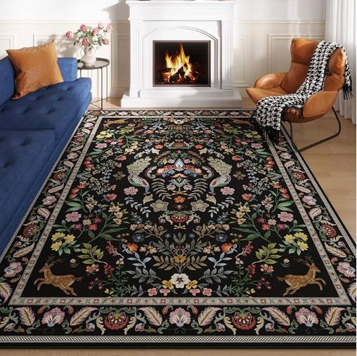 OHGOOGNESS Living Room Rug 6x9 Rug Machine Washable Area Rug Floral Non-Slip Low Pile Large Rug for Living Room - Image 4