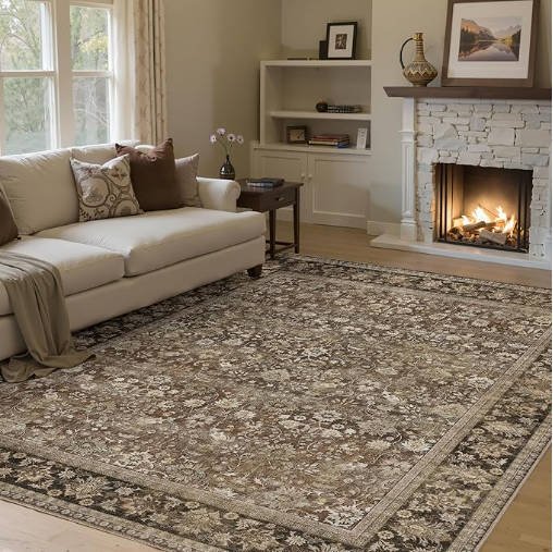 OHGOOGNESS 5x7 Machine Washable Rugs Brown Hallway Area Rug Indoor Accent Rug Floral Low Pile Carpet Soft Throw Aesthetic Rug Bedroom - Image 4