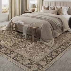 OHGOOGNESS 5x7 Machine Washable Rugs Brown Hallway Area Rug Indoor Accent Rug Floral Low Pile Carpet Soft Throw Aesthetic Rug Bedroom